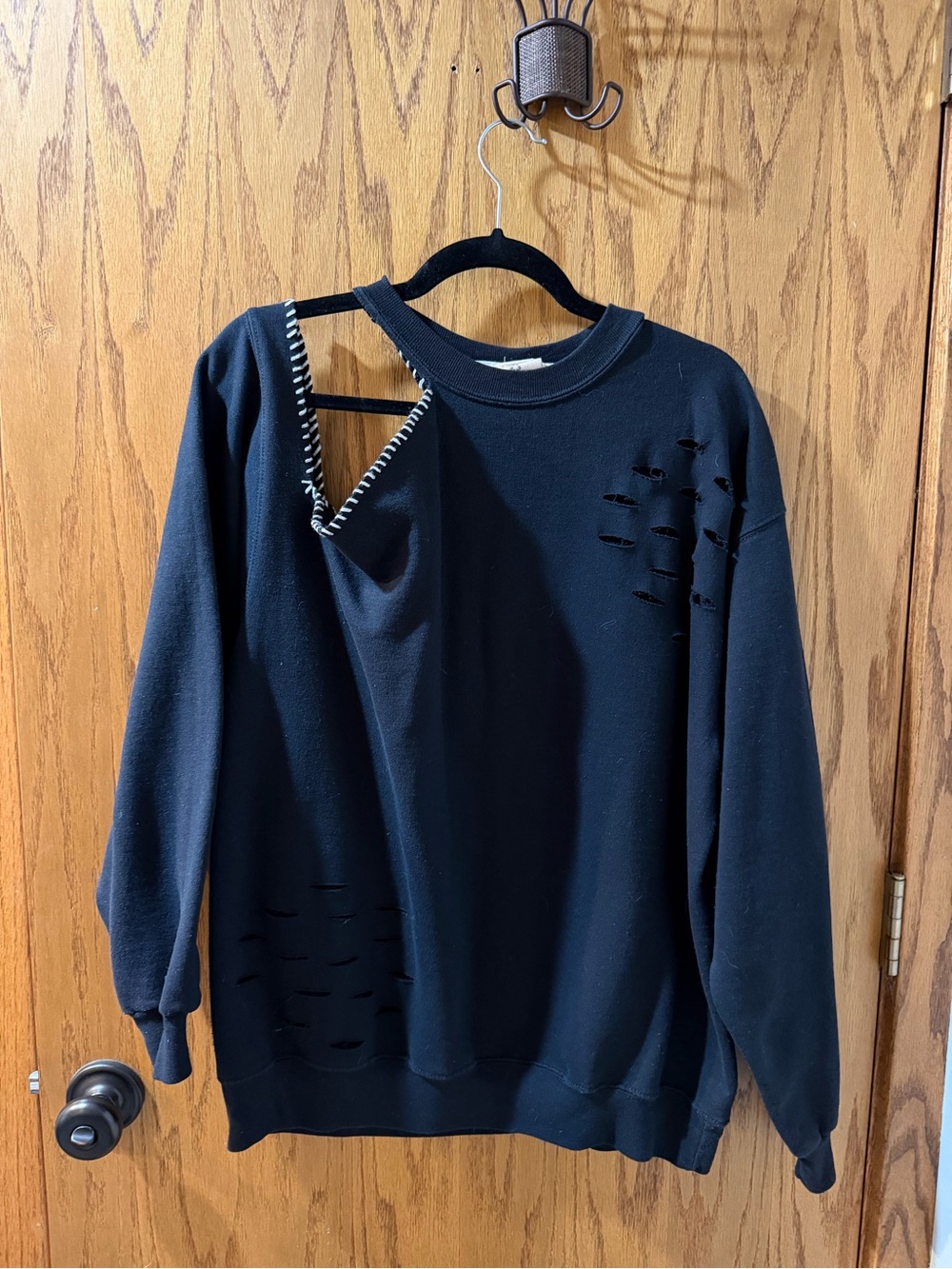 Free People Black Distressed Women's Cutout Pullover Sweatshirt